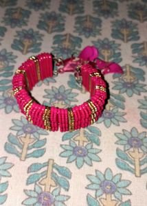 Chic Pink Beaded Bracelet with Charms