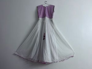Elegant White &amp; Pink Embroidered Gown