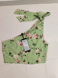 Light Green Floral One-Shoulder Top