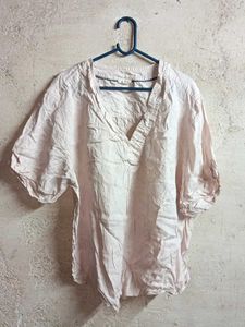 Light Pink V-Neck Casual Top Oversized