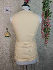 Cream Ruched Drawstring dress