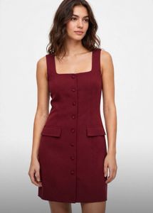 Shein Maroon Sleeveless Button-Up Dress