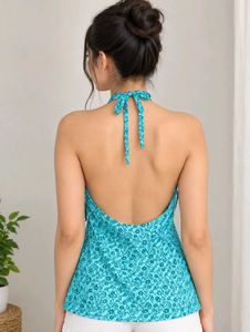 Turquoise Floral Halter Top