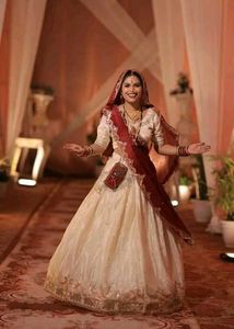 Elegant Cream & Maroon Lehenga Choli