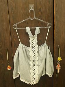 Stylish Grey Off-Shoulder Top with Lace