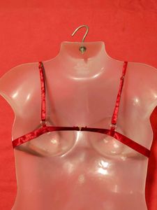 Red Heart Print Strappy Bra