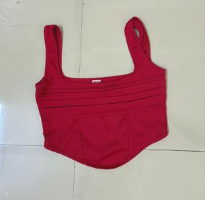 Chic Red Ruched Corset Crop Top