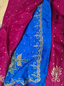 Beautiful Pink Saree with Golden Embellishments