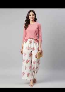 Stylish Pink Top & Floral Palazzo Set