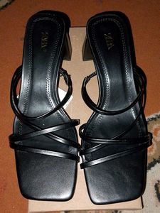 Black Strappy Block Heels Sandals