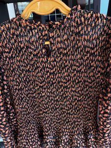 Pleated Blouse - Orange &amp; Black Pattern