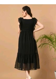 AAYU Black Swiss Dot Ruffle Dress
