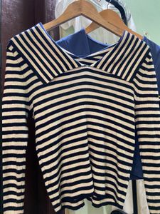 Striped Knit Long Sleeve Top
