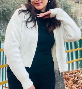 Cream Knit Zip-Up Sweater