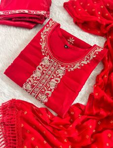 Stunning Red Embroidered Kurta Set with Dupatta