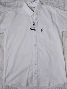 White U.S. Polo Assn Branded shirt in linen blend