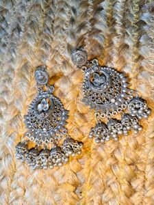 Oxidized Silver Jhumka Earrings
