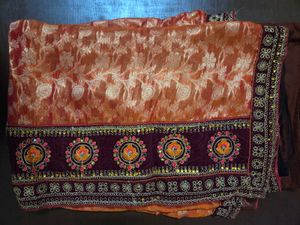 Embroidered  Brown Cotton Silk Saree