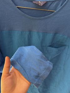 Blue Two-Tone Long Sleeve Top