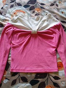 Off-Shoulder Bow Detail Long Sleeve Top
