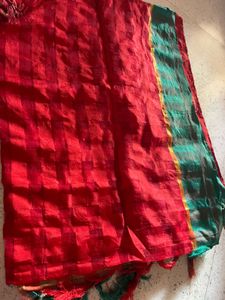 Red &amp; Green Checked Saree