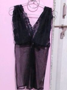 Deep Scallop Neck Sheer Babydoll With Thong