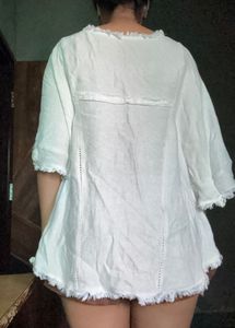 White Textured V-Neck Top