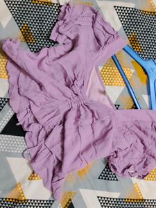 Chic Lavender Ruched Puff Sleeve CropTop