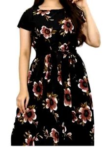Chic Floral Black Midi Dress