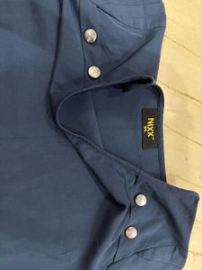 Stylish Navy Blue Button Detail Top