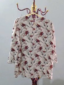 Floral Print Ruffle Trim Top