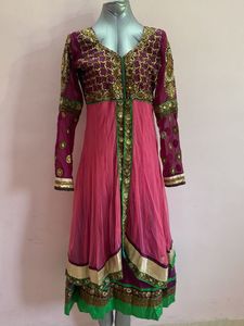 Elegant Pink &amp; Purple Anarkali Suit