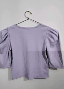 Lavender Puff Sleeve Square Neck Top