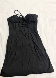 Black Strapless Lace-Up Mini Dress