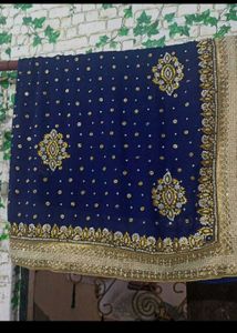 Exquisite Embellished Navy Blue Saree