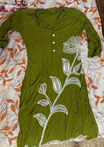 Green Kurta with White Floral Print