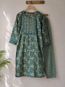 Green Floral Kurta Set