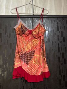 y2k lace trimmed red cami top
