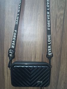 Black Crossbody Bag with "Forever Love" Strap