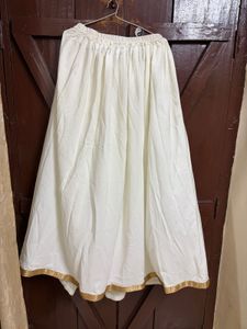 Elegant White Ethnic Skirt with Gold Border