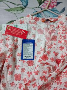 White Kurta with Pink Floral Print and legging