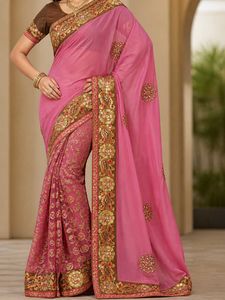 Elegant Pink Saree with Intricate Embellishments