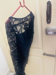 Black Lace Trimmed Long Sleeve Top