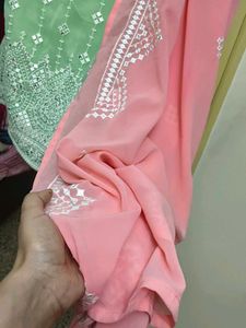 Elegant Green Embroidered Kurta Set with Pink Dupa