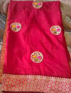 Vibrant Pink Silk Saree with Embellishments