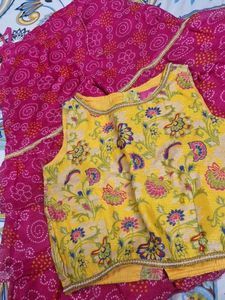 Vibrant Pink &amp; Yellow Ethnic plazo with crop top S