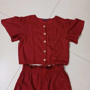 Chic Maroon Pure Cotton Co-ord Set for Kids
