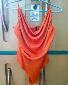 Orange Cowl Neck Bodysuit