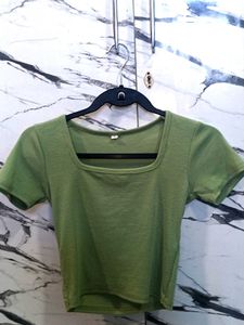 Olive Green Square Neck Cropped Top