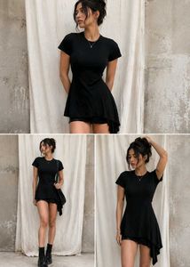 2267. Chic Asymmetrical Black T-Shirt Dress